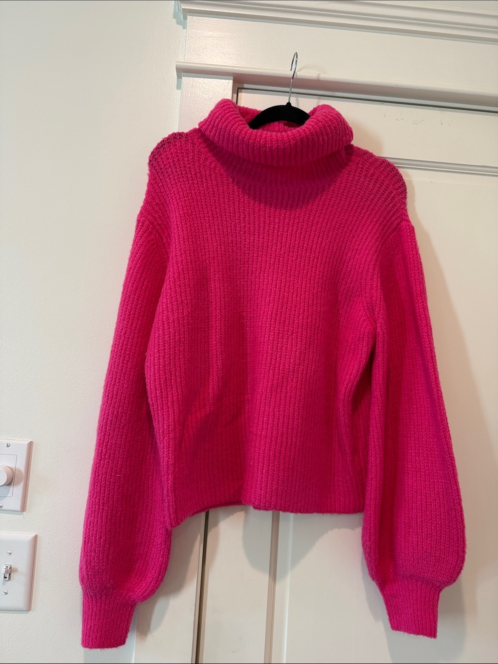 Original Use Bright Hot Pink Turtleneck Chunky Rib Sweater